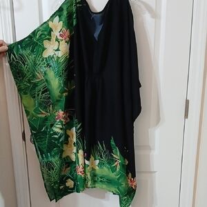 Black and Green Floral Swim Cover Up
